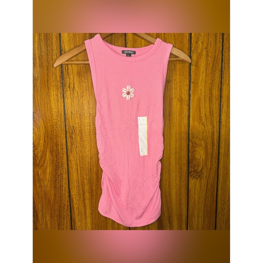 Wild Fable Womens Ribbed Ruched Seashell Tank Top Pink Small Layering Coastal